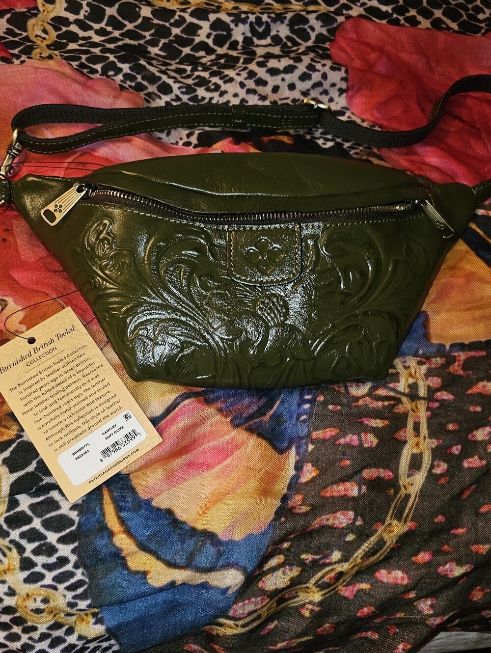 Patricia Nash Olive Green Embossed Leather Mini Waist Bag